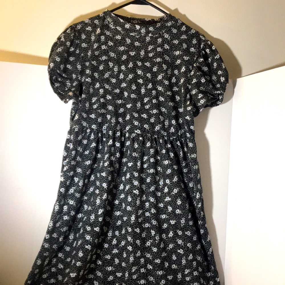 SO midi dress short sleeve size L black white blue cottagecore barbiecor…